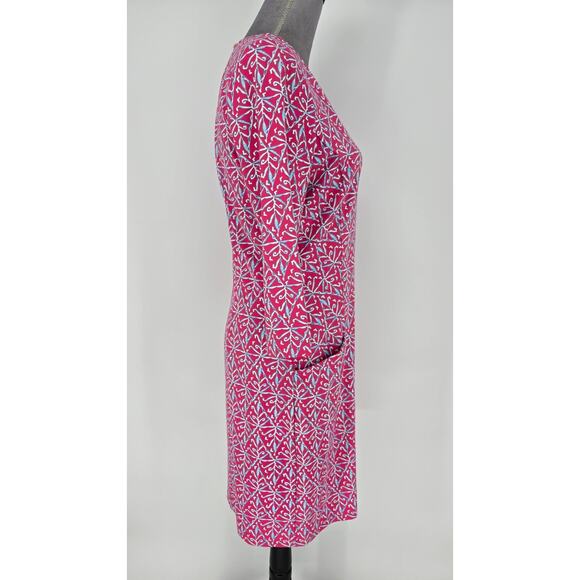 J McLaughlin Dress Womens Medium Pink Blue Stretch Knit Pockets Pullover Career - Picture 7 of 14